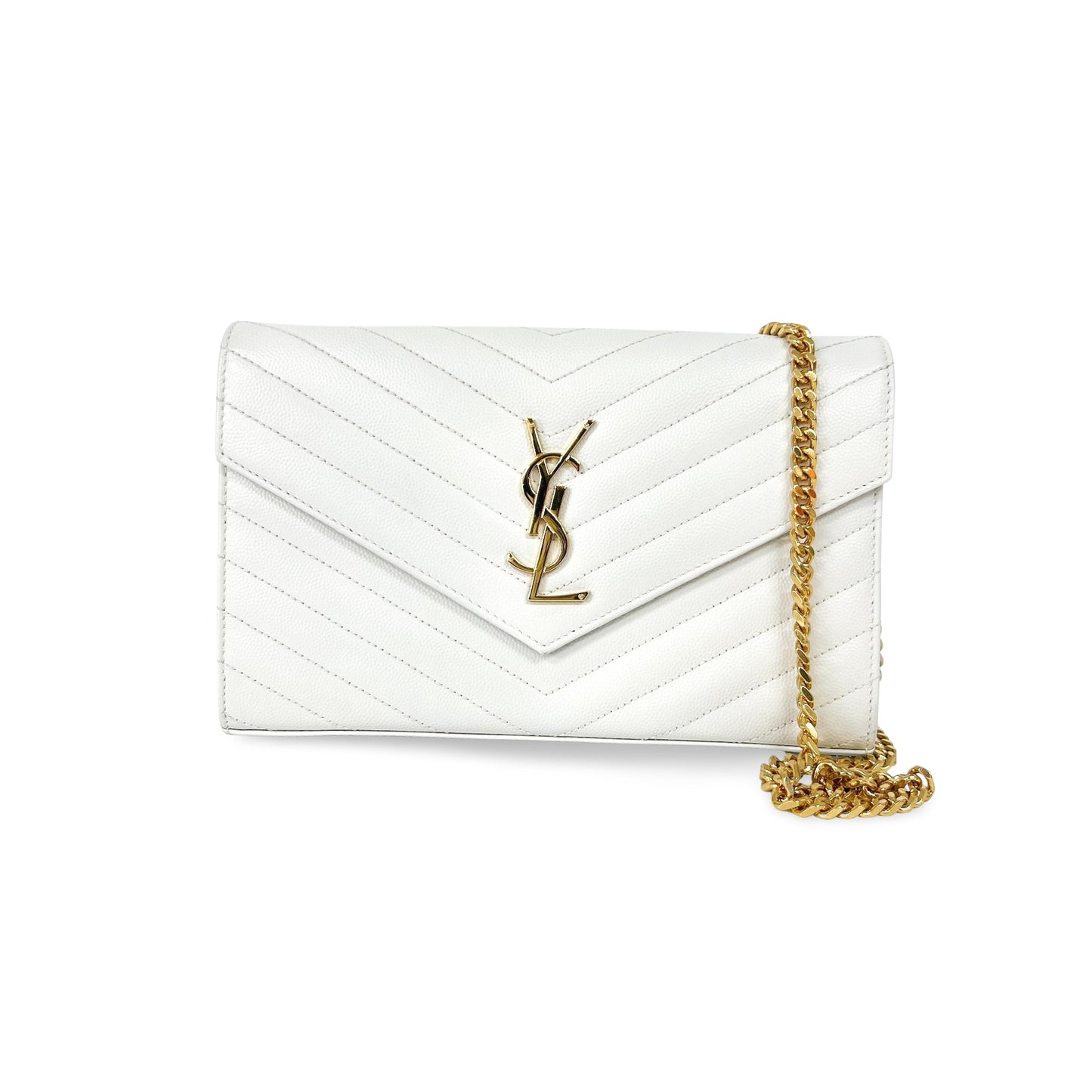 Saint Laurent Classic Monogram Flap Wallet Matelasse Chevron Leather Large