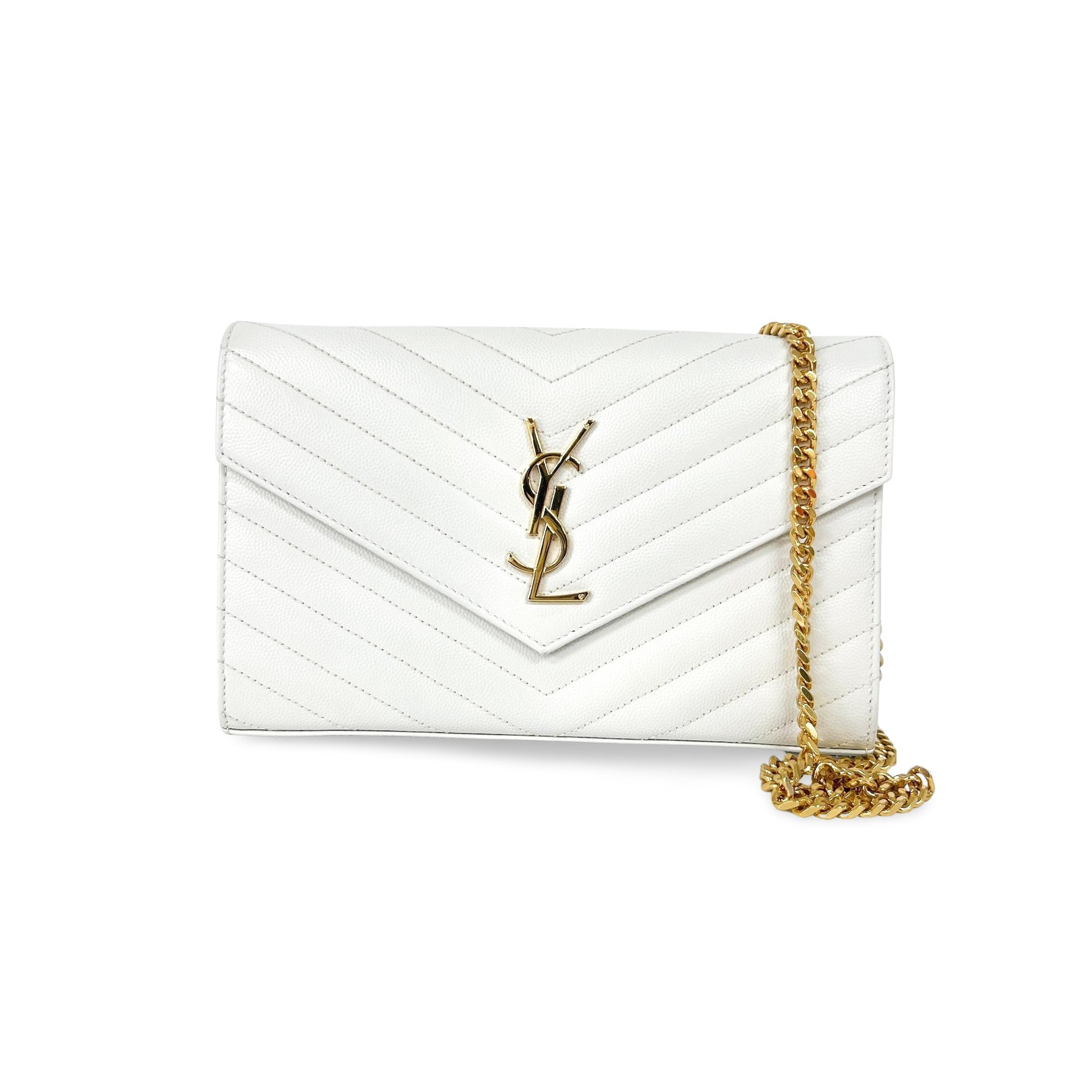 Saint Laurent Classic Monogram Flap Wallet Matelasse Chevron Leather Large