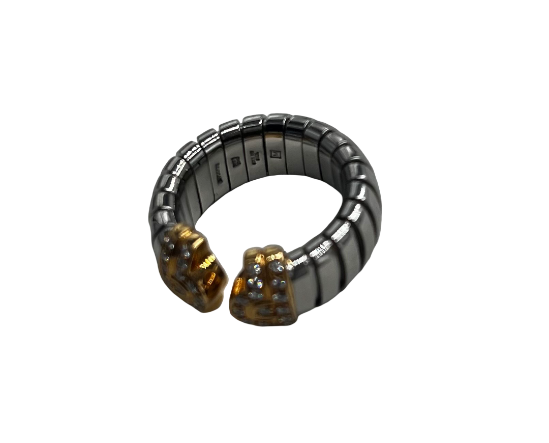 Bvlgari Bulgari Tobugas Gold and Steel Diamond Cuff Cuff Ring 54