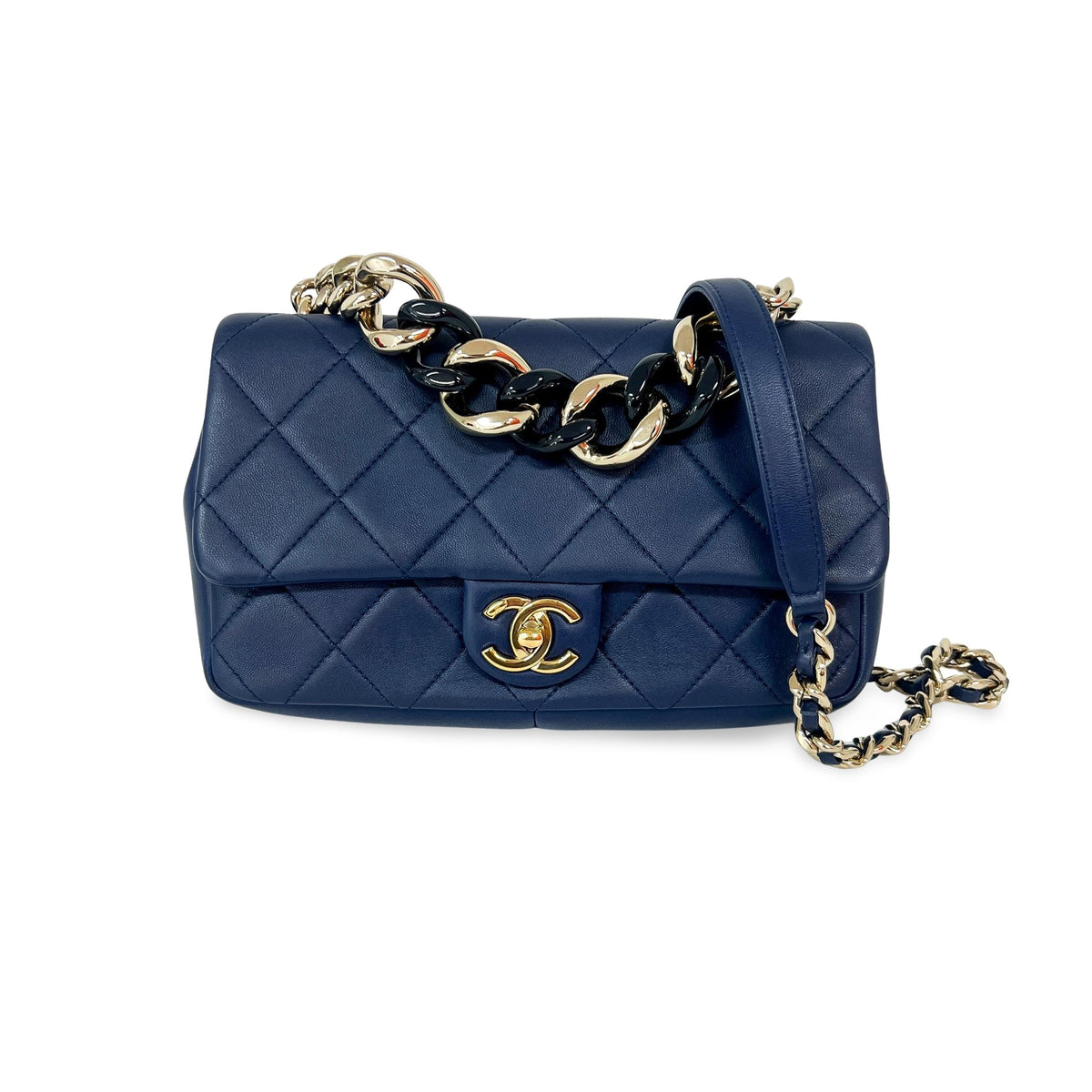 Chanel Resin Chain Top Handle Flap Quilted Lambskin Small