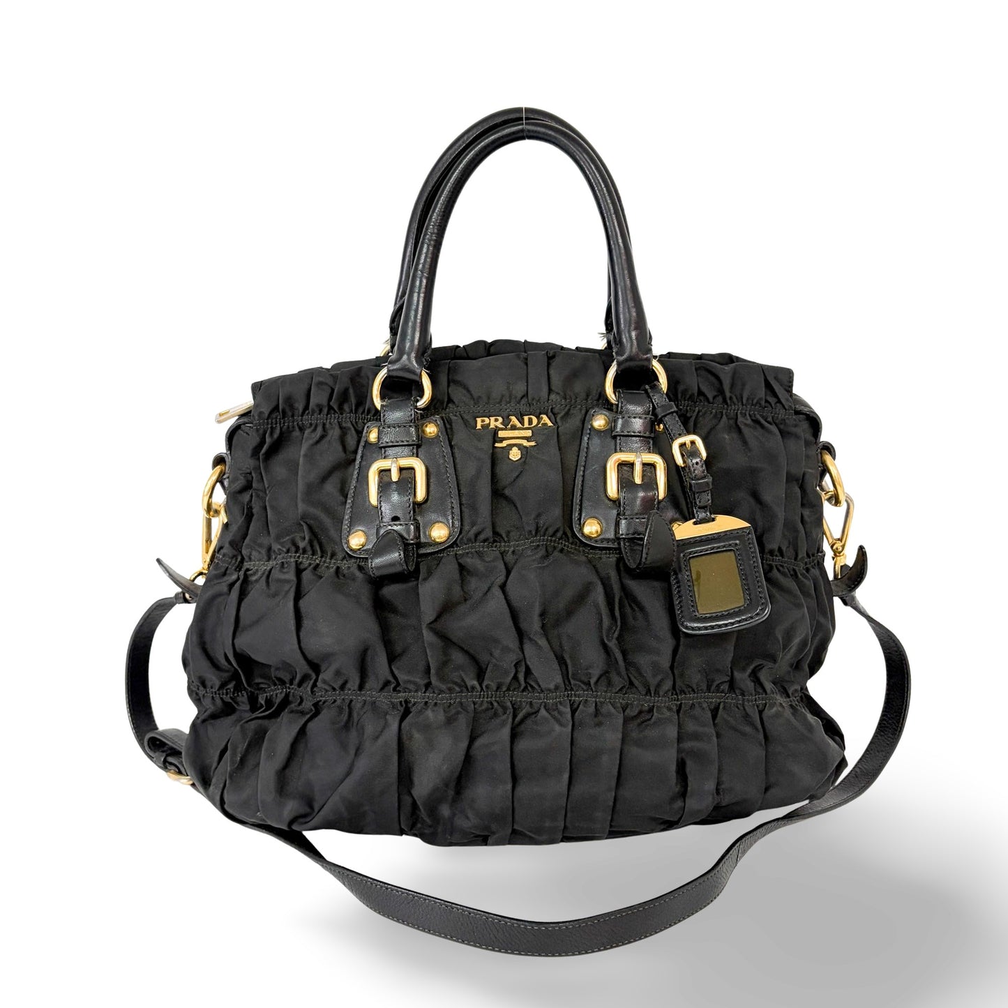 Prada Gaufre Convertible Tote Leather and Tessuto Large