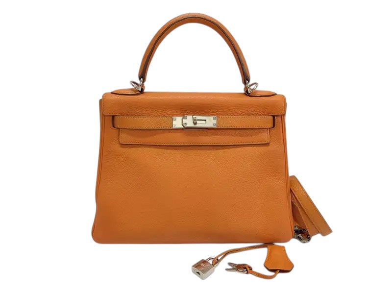 Hermes Kelly Orange Clemence with Palladium Hardware 28