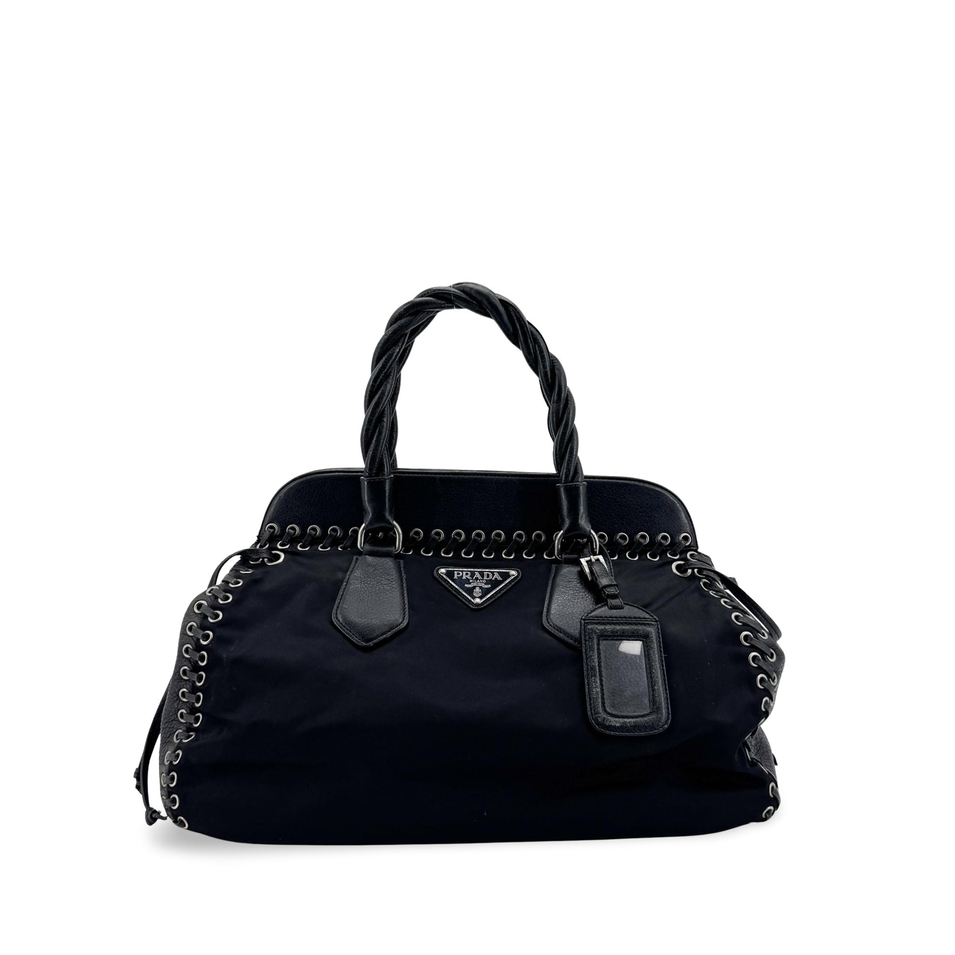 Prada Envelope Flap Bag with Nylon Strap Saffiano with City Calf Mini