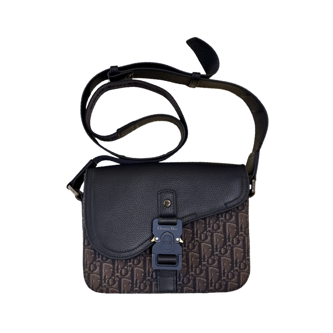 Christian Dior Saddle Flap Messenger Oblique Canvas and Leather Mini