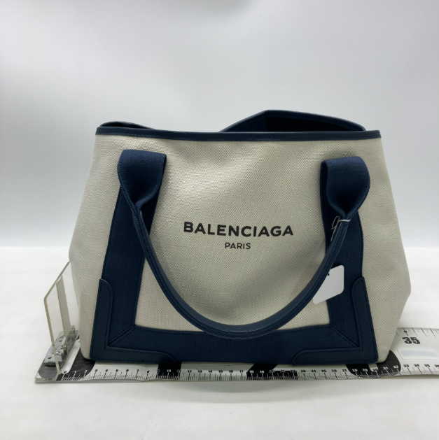 Balenciaga Navy Cabas Canvas with Leather Small