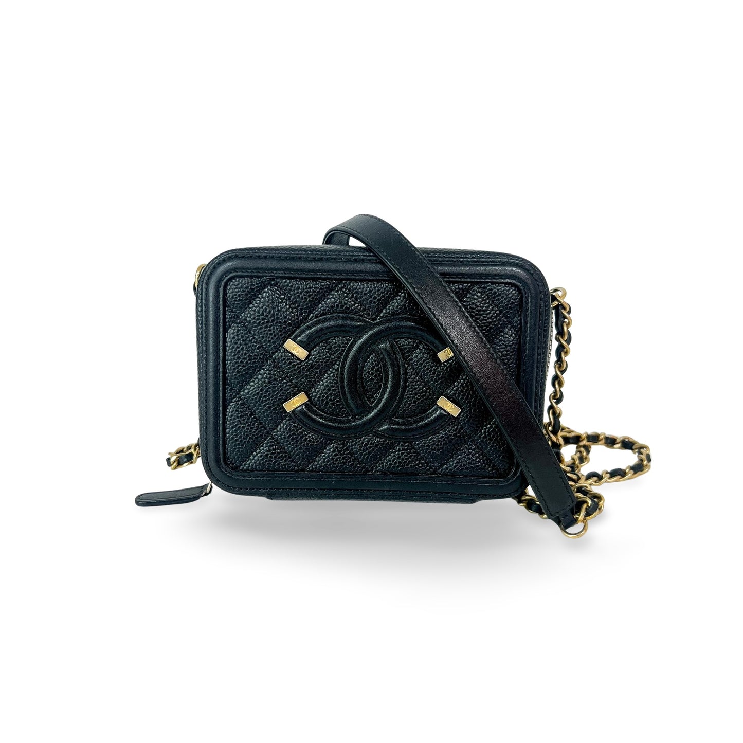 Chanel Filigree Vanity Case Quilted Caviar Small