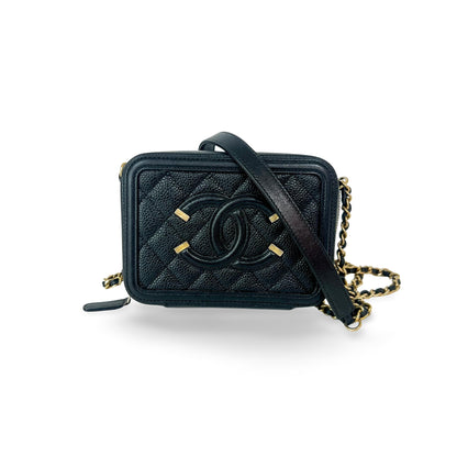 Chanel Filigree Vanity Case Quilted Caviar Small