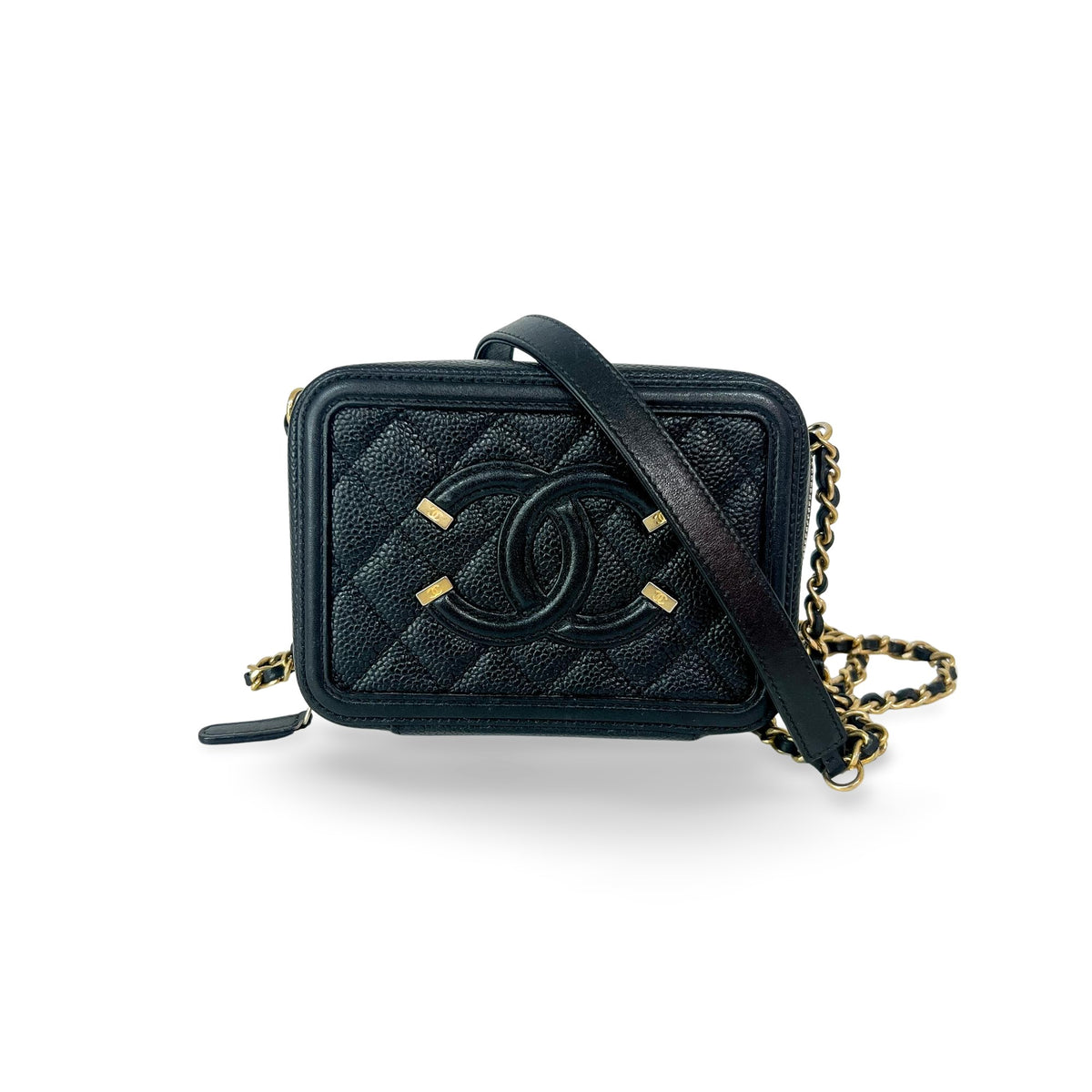 Chanel Filigree Vanity Case Quilted Caviar Small