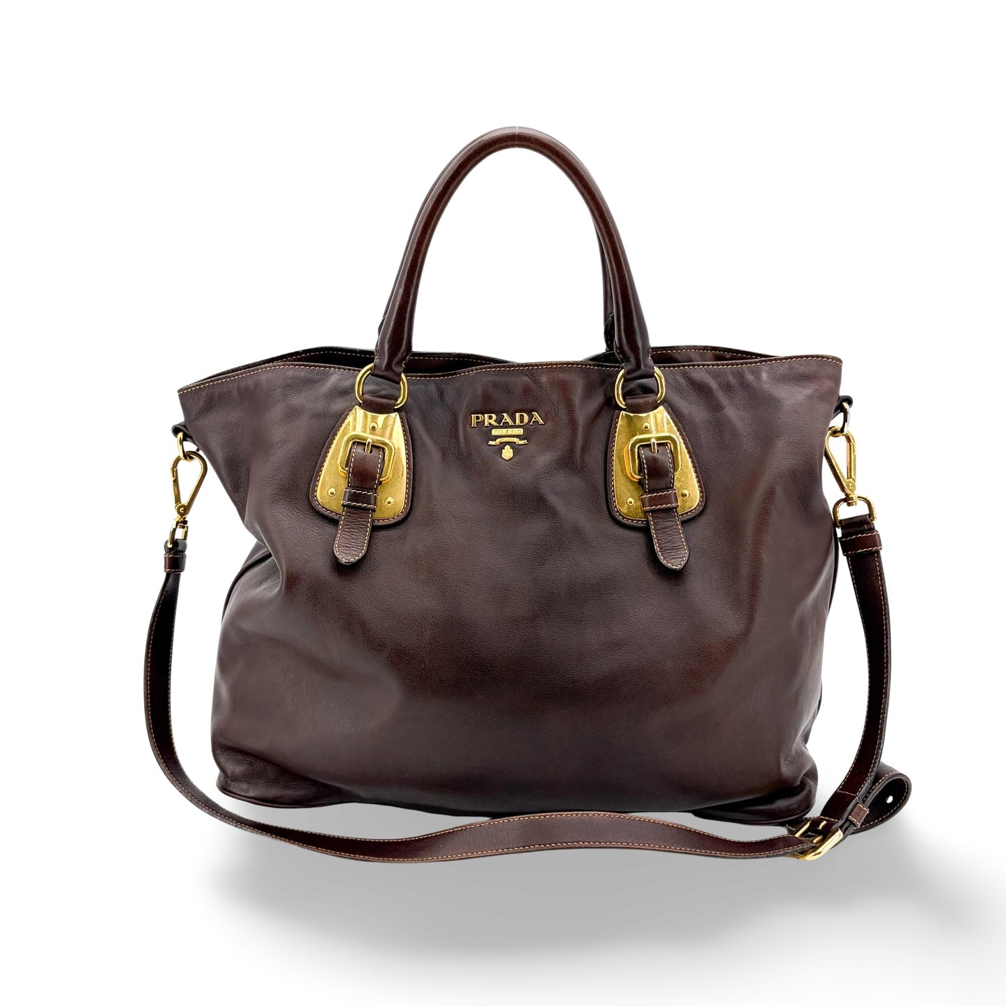 Prada Buckle Tote Vitello Daino Medium