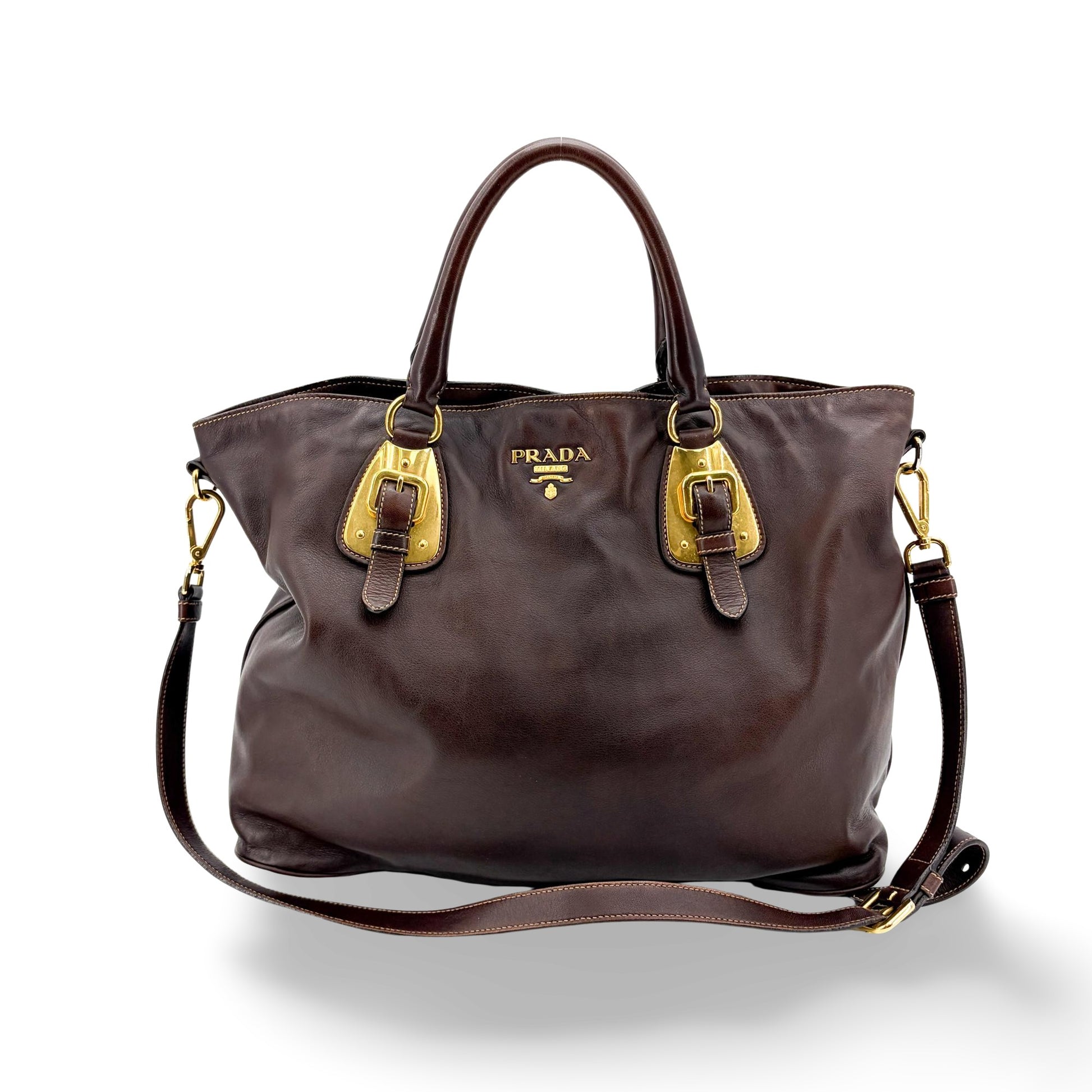 Prada Buckle Tote Vitello Daino Medium