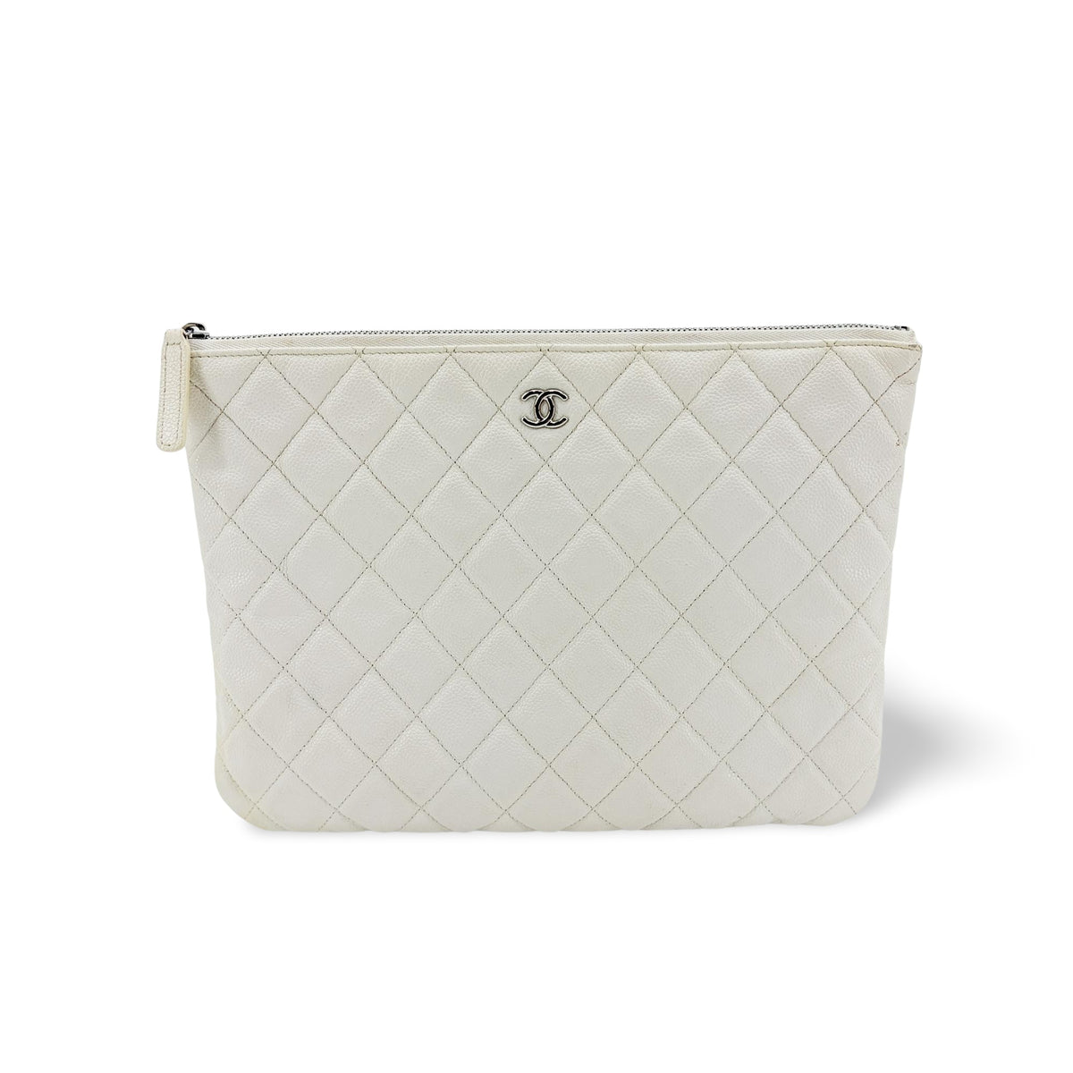 Chanel O Case Clutch Quilted Caviar Large