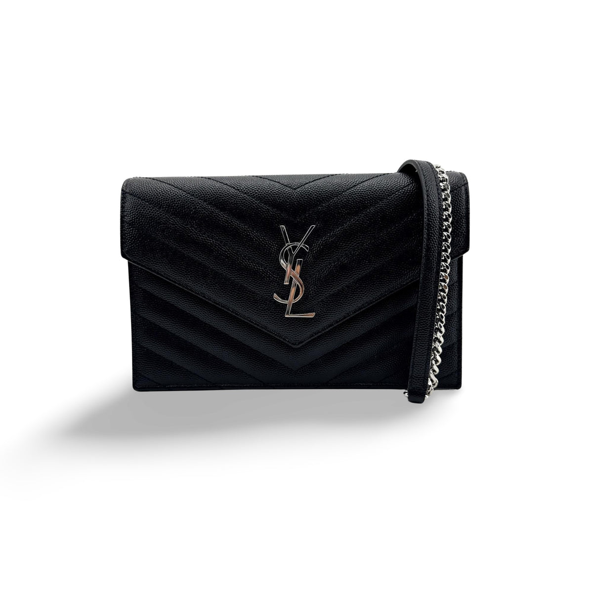 Saint Laurent Classic Monogram Wallet on Chain Matelasse Chevron Leather Small