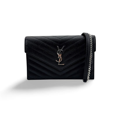 Saint Laurent Classic Monogram Wallet on Chain Matelasse Chevron Leather Small