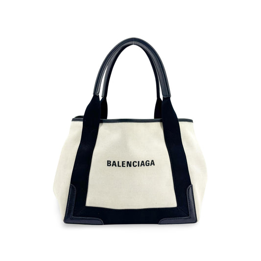 Balenciaga Navy Cabas Canvas with Leather Large