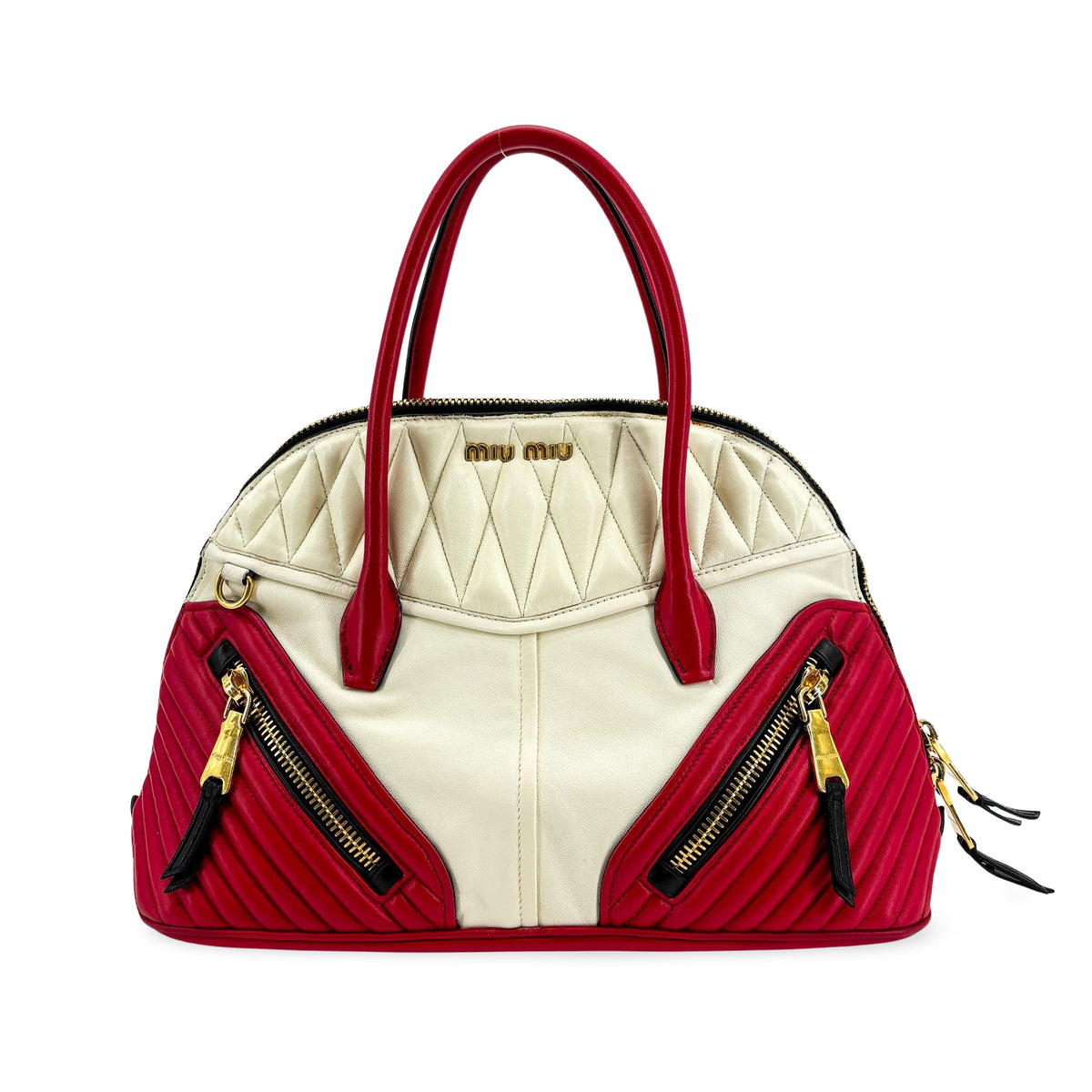 Miu Miu Biker Convertible Dome Satchel Quilted Leather Small