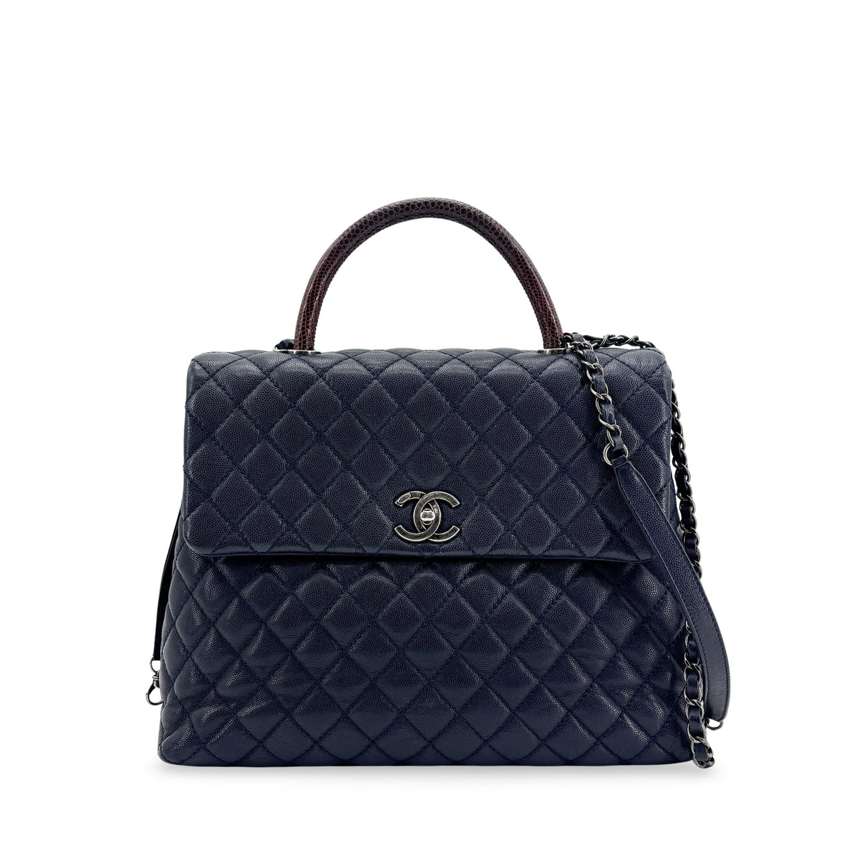 Chanel Coco Top Handle Quilted Caviar with Lizard Medium