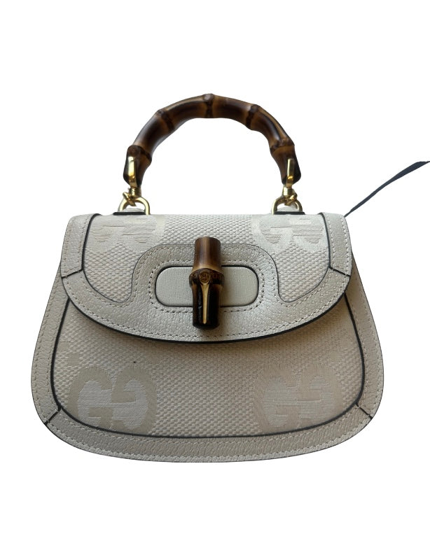 Gucci Vintage Convertible Bamboo Top Handle Leather Small