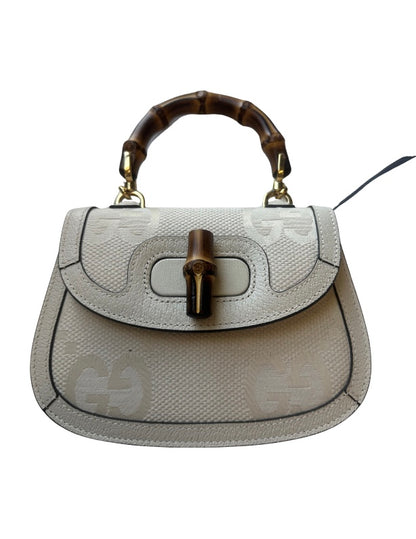 Gucci Vintage Convertible Bamboo Top Handle Leather Small