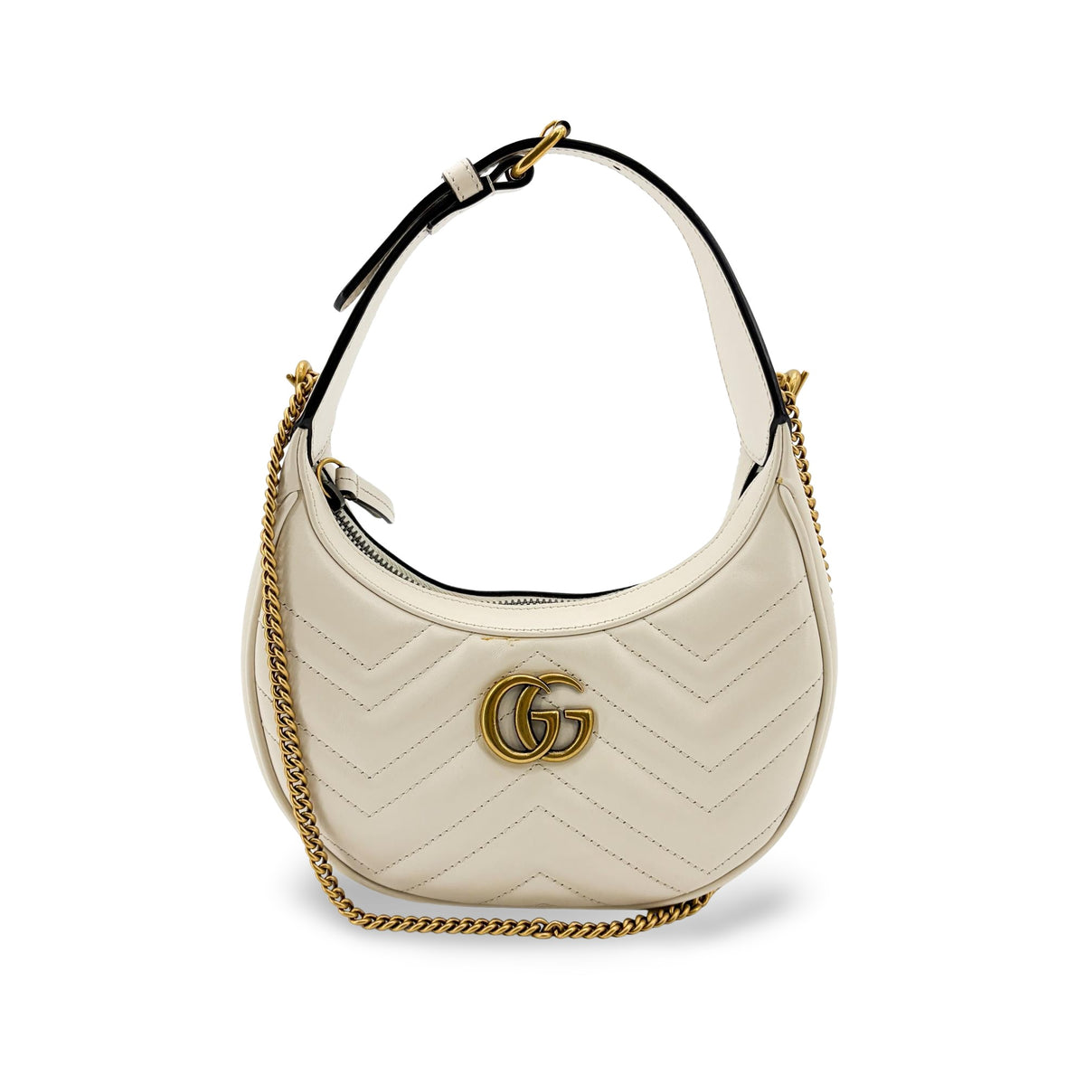 Gucci GG Marmont Half Moon Hobo Matelasse Leather Mini