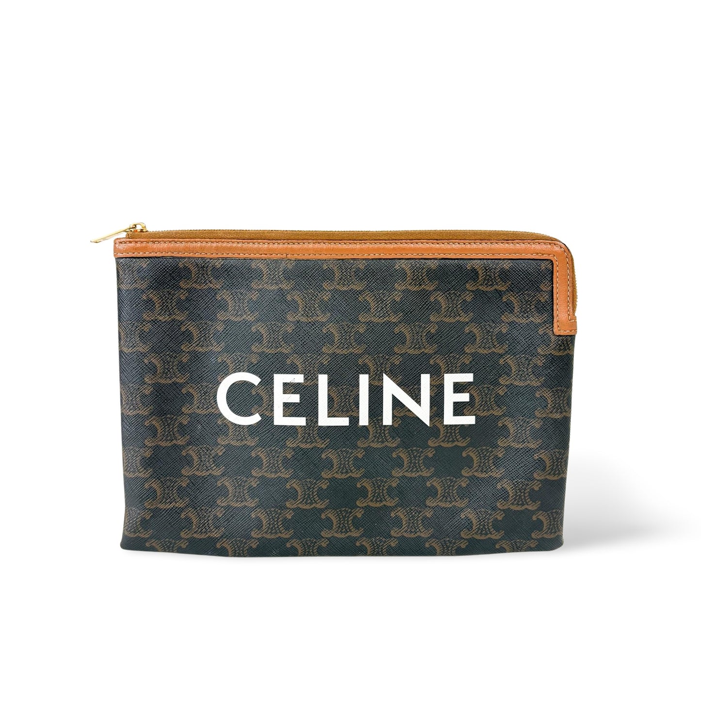 Celine Triomphe Zip Pouch Woven Raffia Small