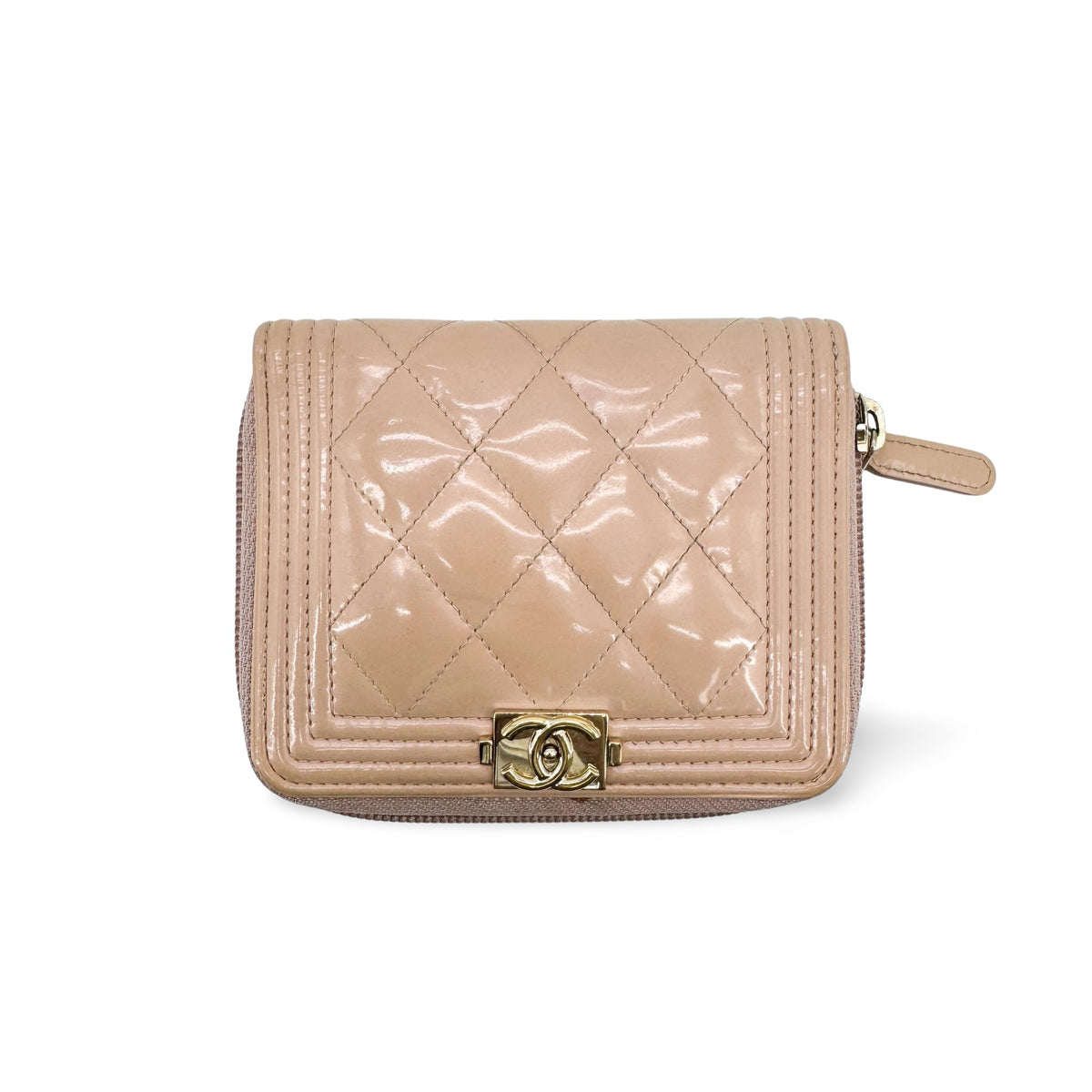 Chanel Boy Zip Around Quilted Patent Small