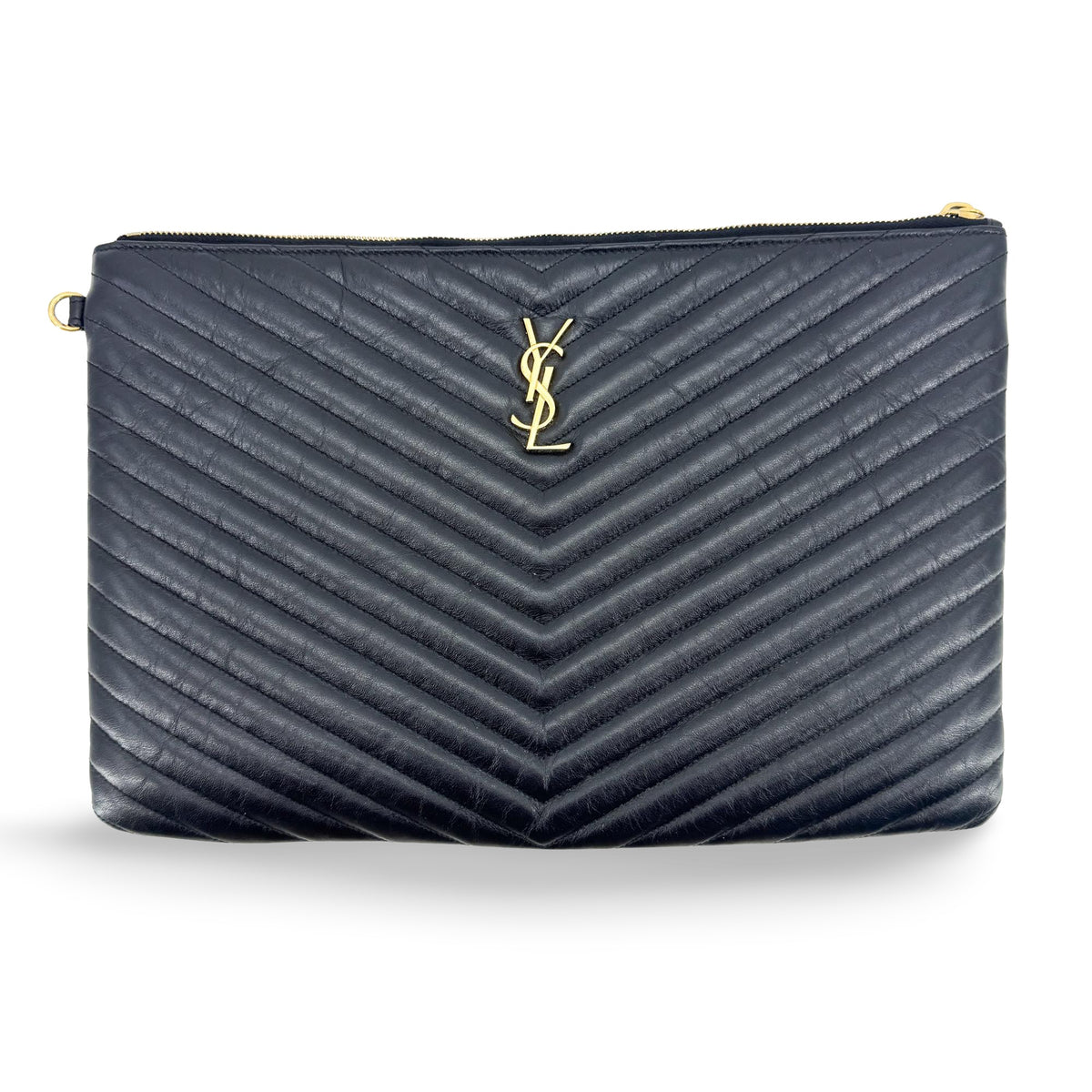 Saint Laurent Classic Monogram Wristlet Matelasse Chevron Leather Large