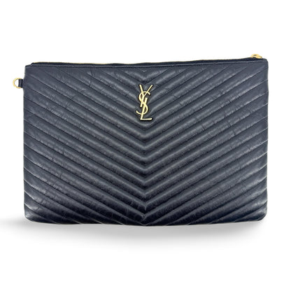 Saint Laurent Classic Monogram Wristlet Matelasse Chevron Leather Large