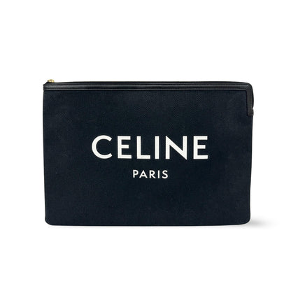Celine Logo Zip Pouch Floral Jacquard with Leather Small