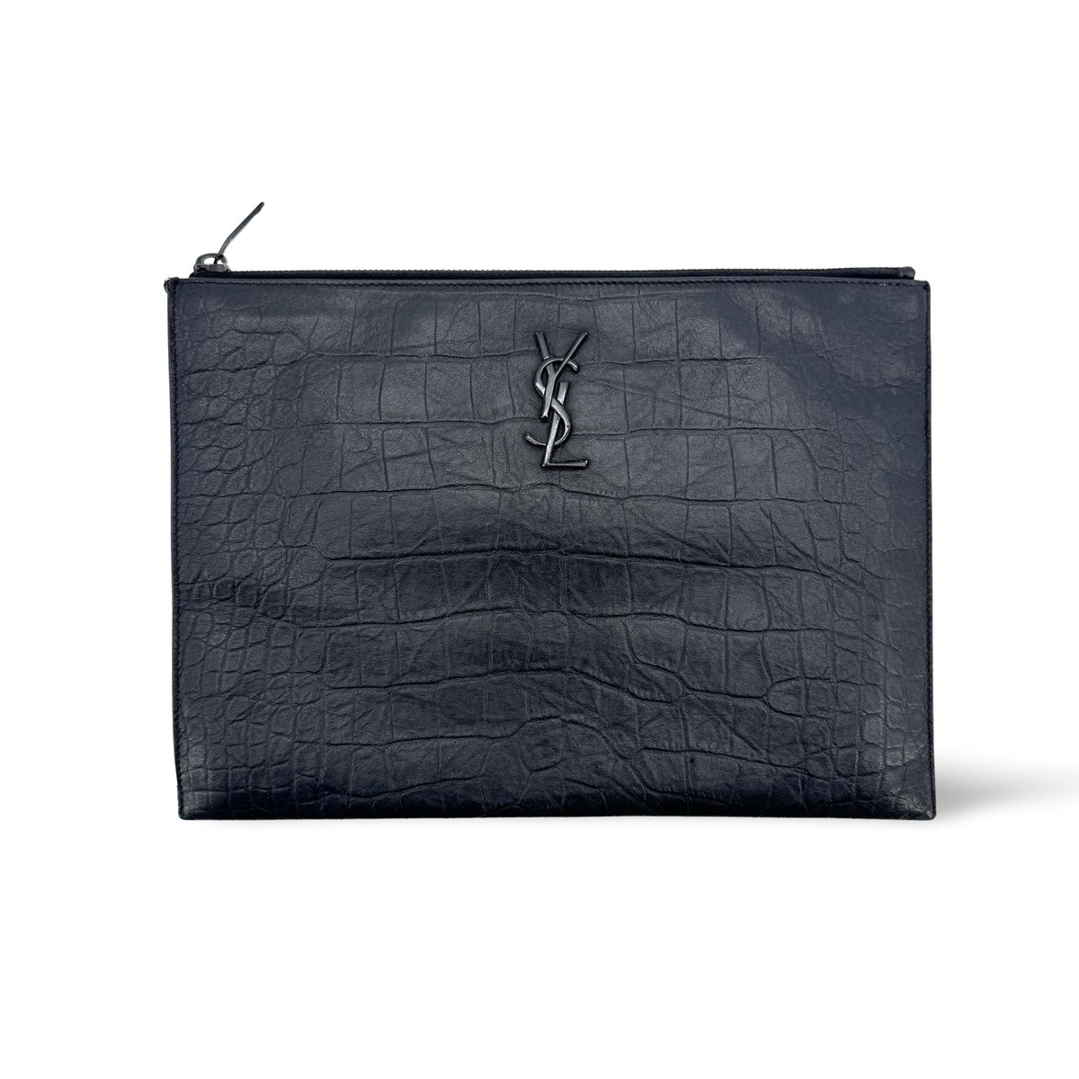 Saint Laurent Classic Monogram Zip Crocodile Embossed Leather Medium