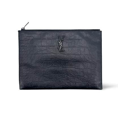 Saint Laurent Classic Monogram Zip Crocodile Embossed Leather Medium