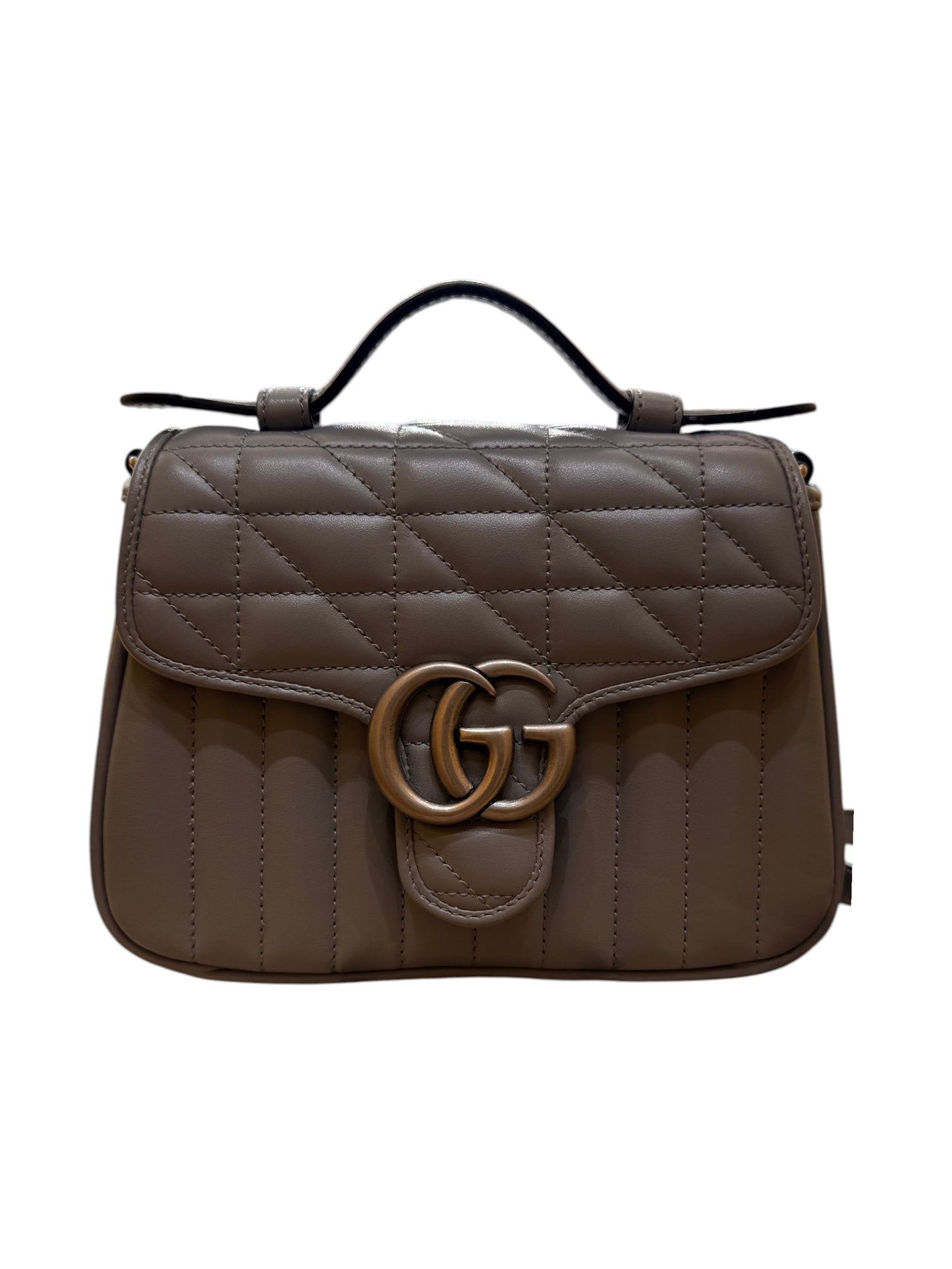 Gucci GG Marmont Monochrome Top Handle Flap Matelasse Leather Mini