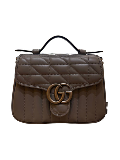 Gucci GG Marmont Monochrome Top Handle Flap Matelasse Leather Mini
