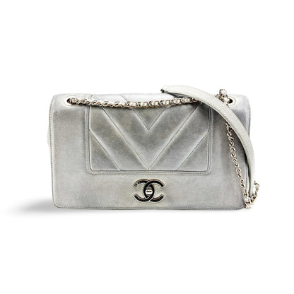 Chanel Mademoiselle Vintage Flap Clutch Chevron Sheepskin Product Image