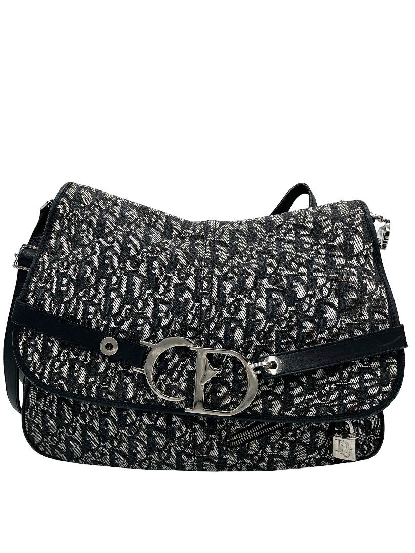 Christian Dior Vintage CD Flap Messenger Diorissimo Canvas Large