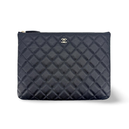 Chanel O Case Clutch Quilted Caviar Medium