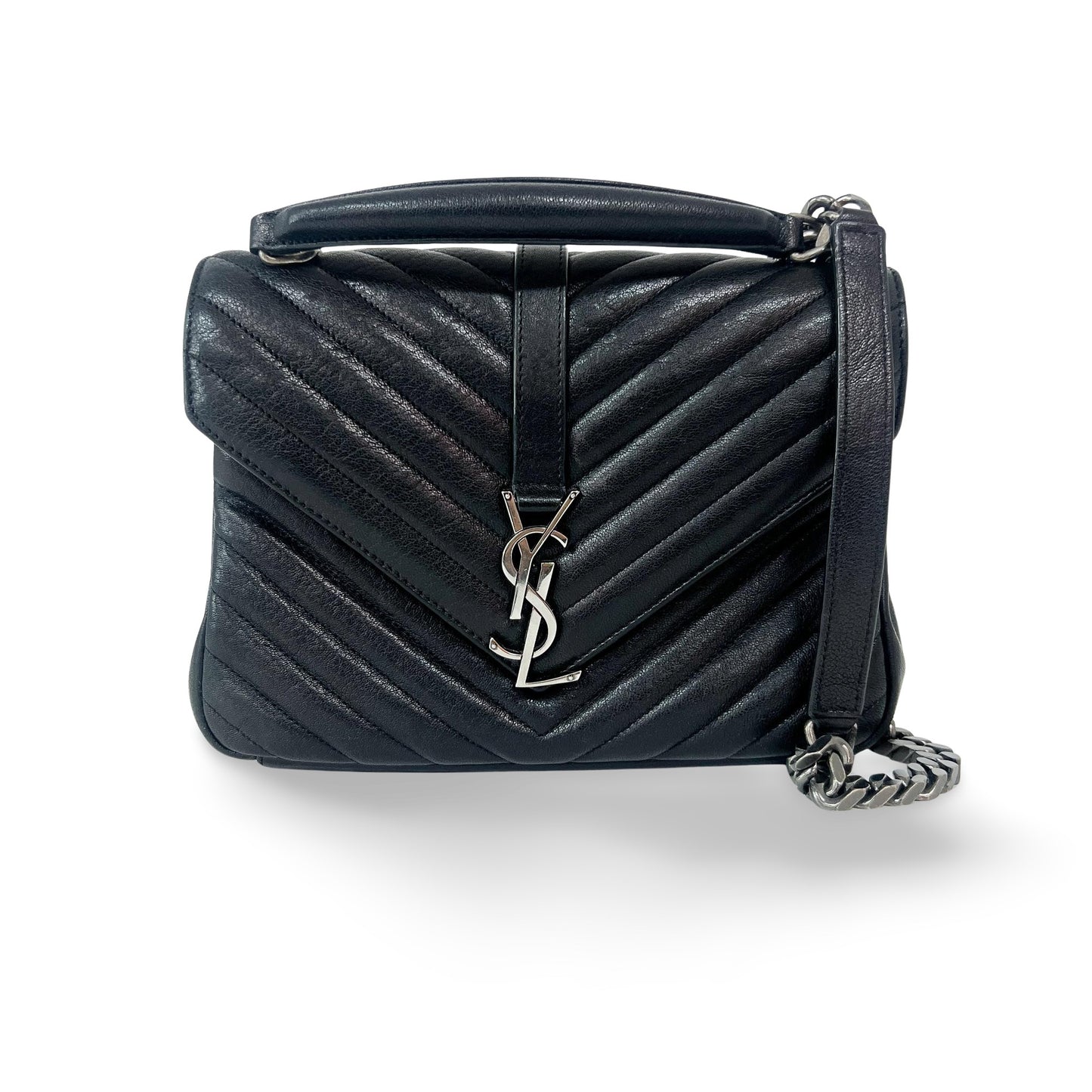 Saint Laurent Classic Monogram College Bag Matelasse Chevron Leather Medium
