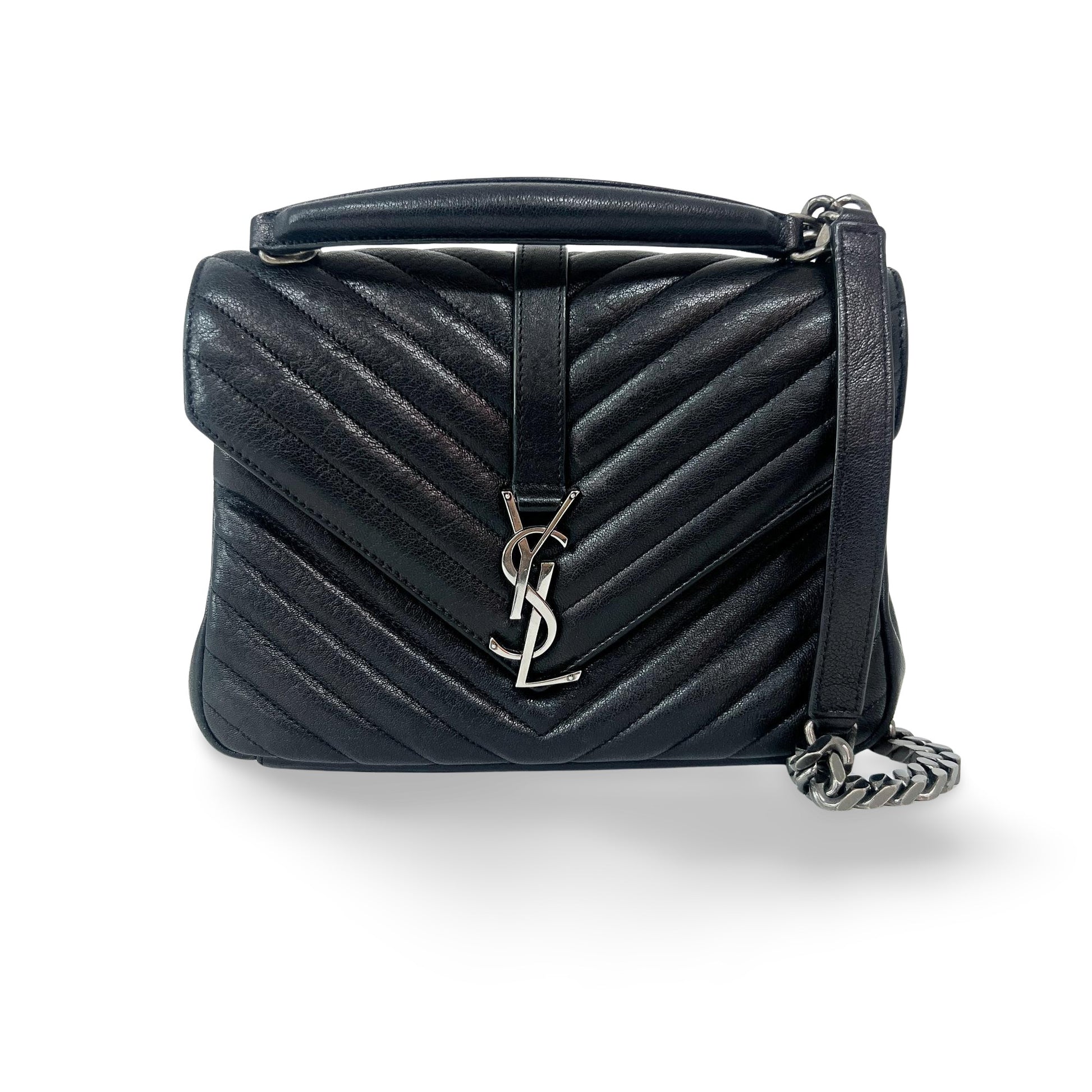 Saint Laurent Classic Monogram College Bag Matelasse Chevron Leather Medium