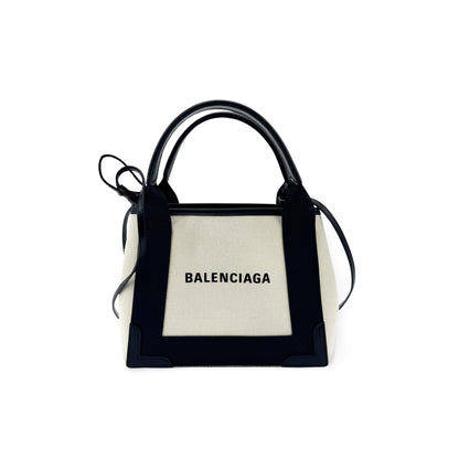Balenciaga Navy Cabas Canvas with Leather XS