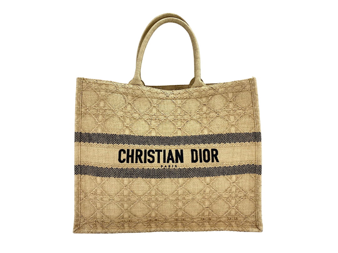 Christian Dior Book Cannage Embroidered Raffia Large