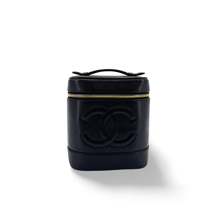 Chanel Vintage Timeless Cosmetic Case Caviar Tall
