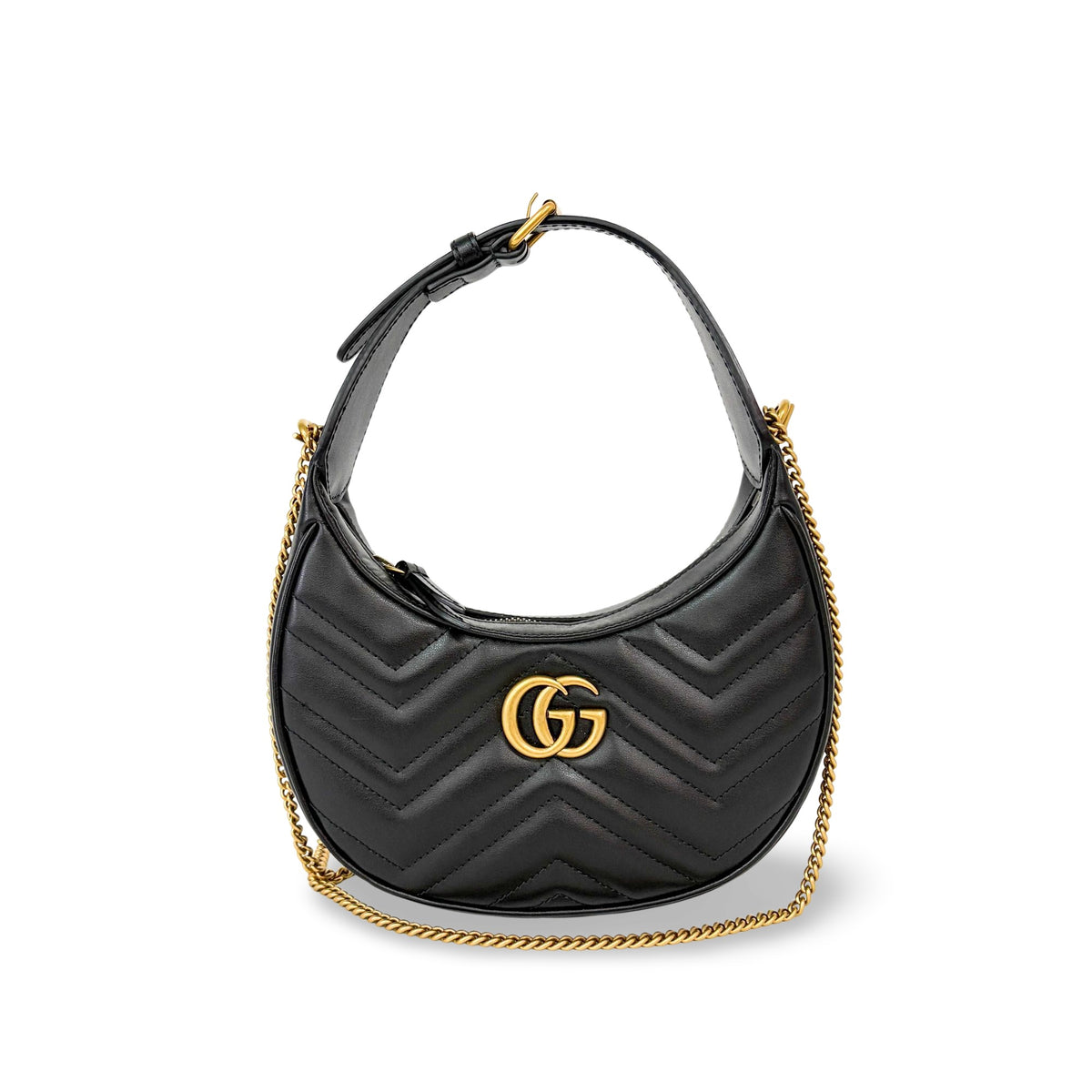 Gucci GG Marmont Half Moon Hobo Matelasse Leather Mini