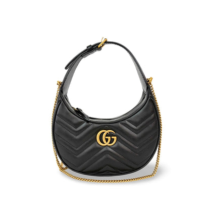 Gucci GG Marmont Half Moon Hobo Matelasse Leather Mini