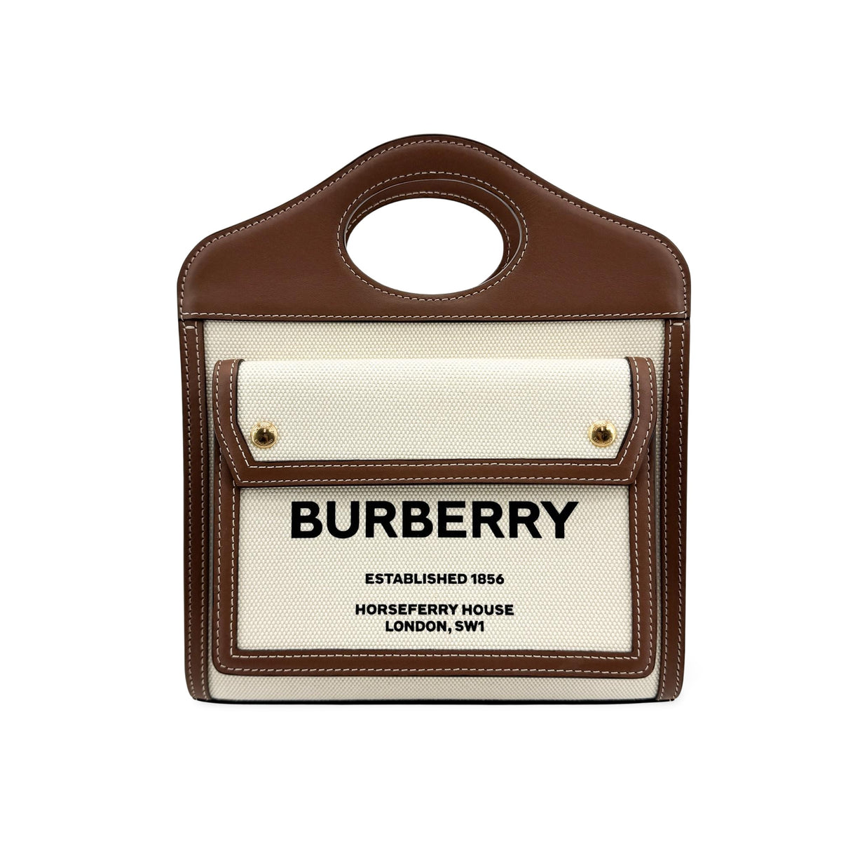Burberry Logo Pocket Leather with Check Canvas Mini