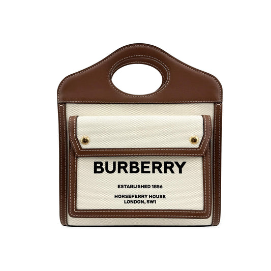 Burberry Logo Pocket Leather with Check Canvas Mini