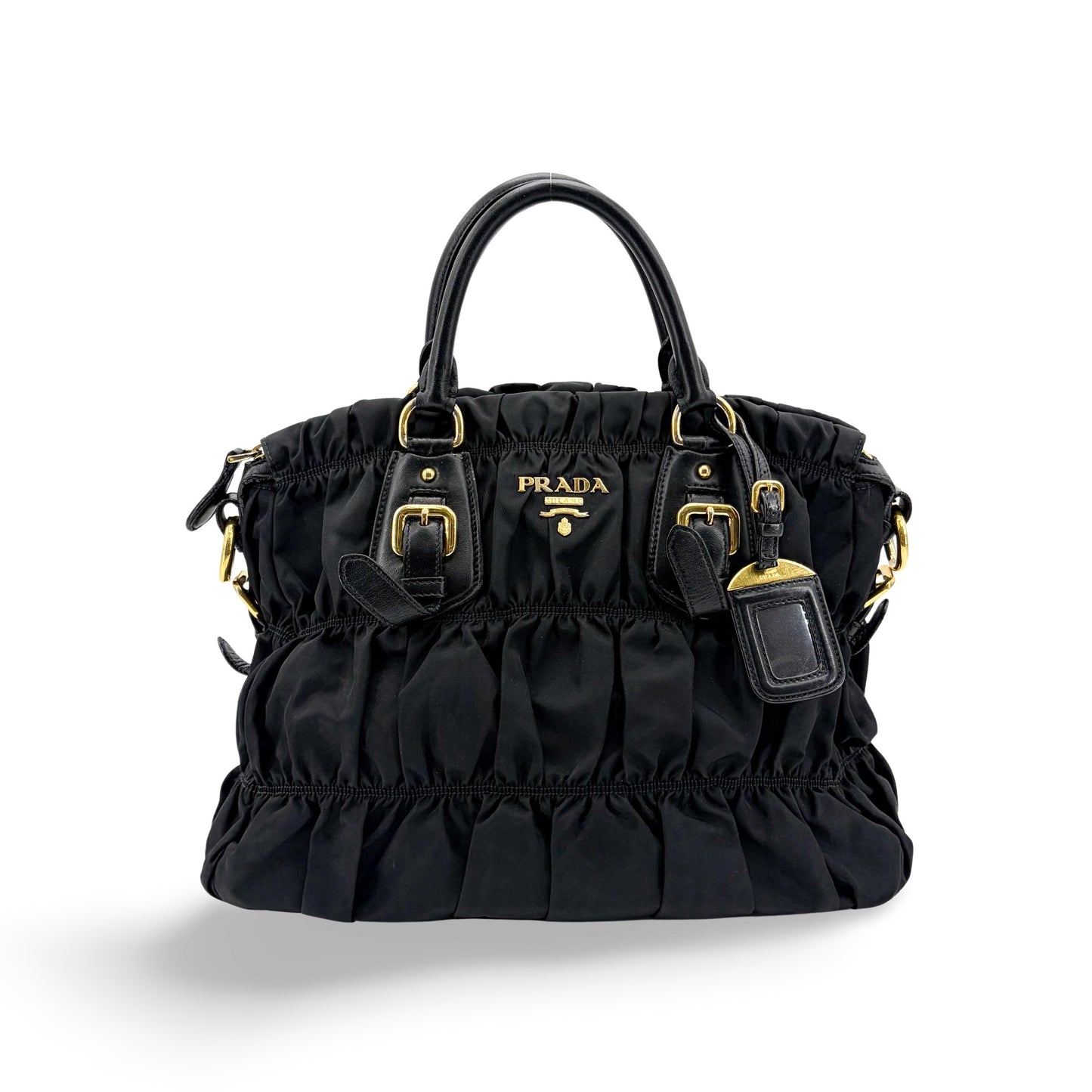 Prada Gaufre Convertible Tote Leather and Tessuto Large