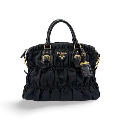 Prada Gaufre Convertible Tote Leather and Tessuto Large
