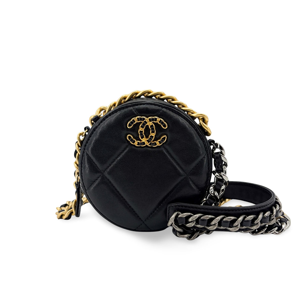 Chanel 19 Round Clutch with Chain Quilted Leather Product Image