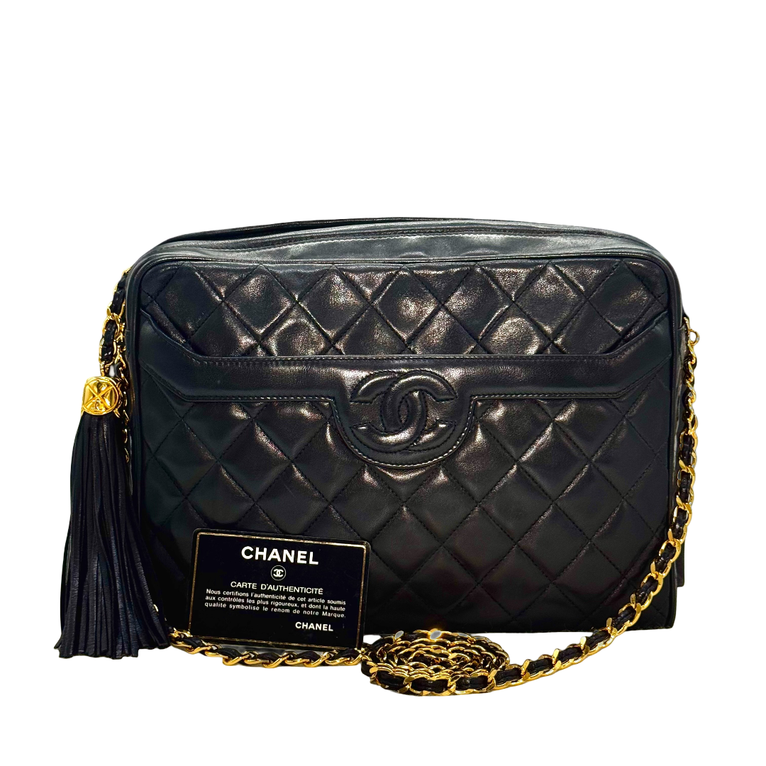 Chanel Vintage Camera Tassel Quilted Leather Large
