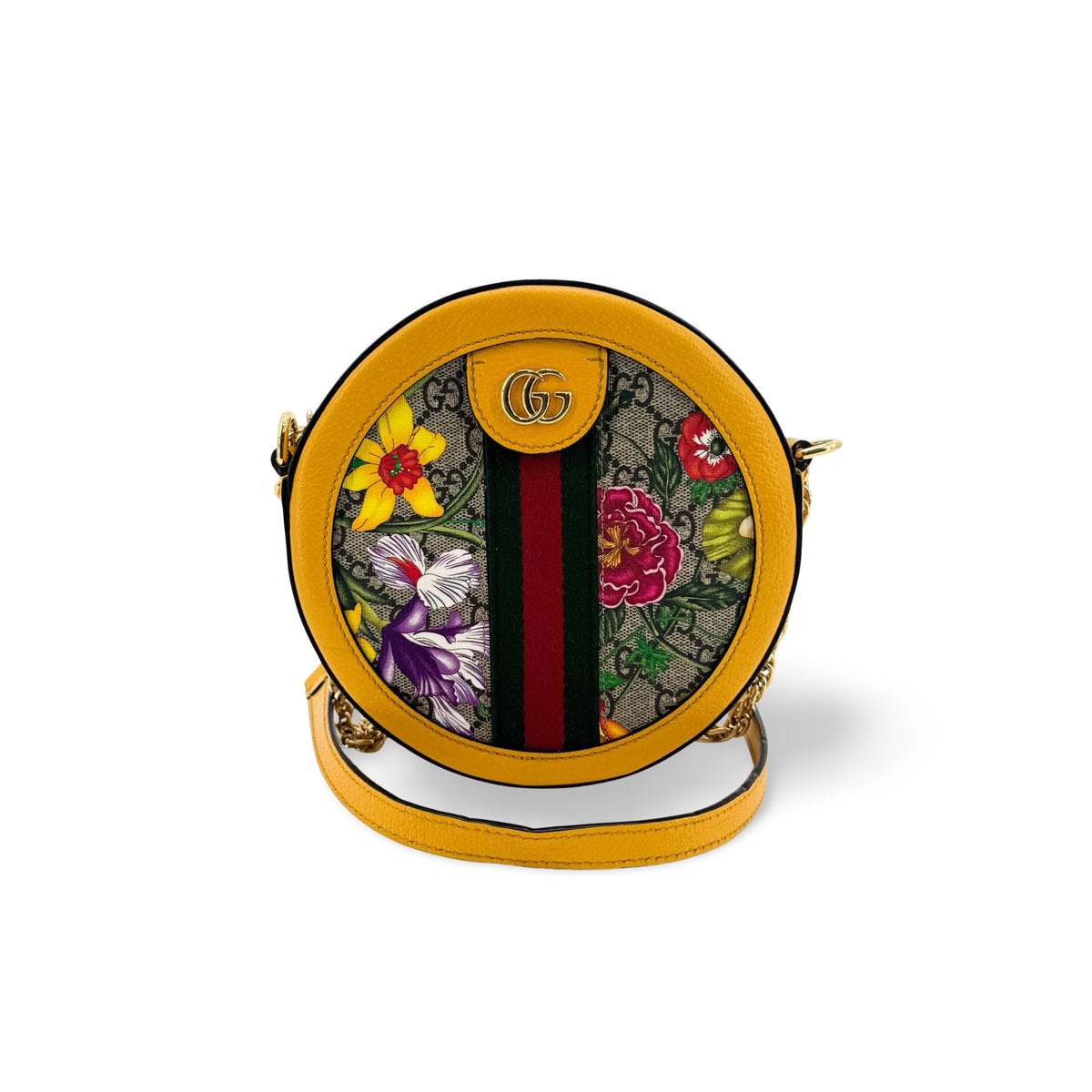 Gucci Ophidia Round Flora GG Coated Canvas Mini