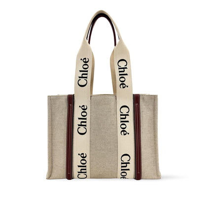Chloe Woody Tote Canvas with Leather Medium